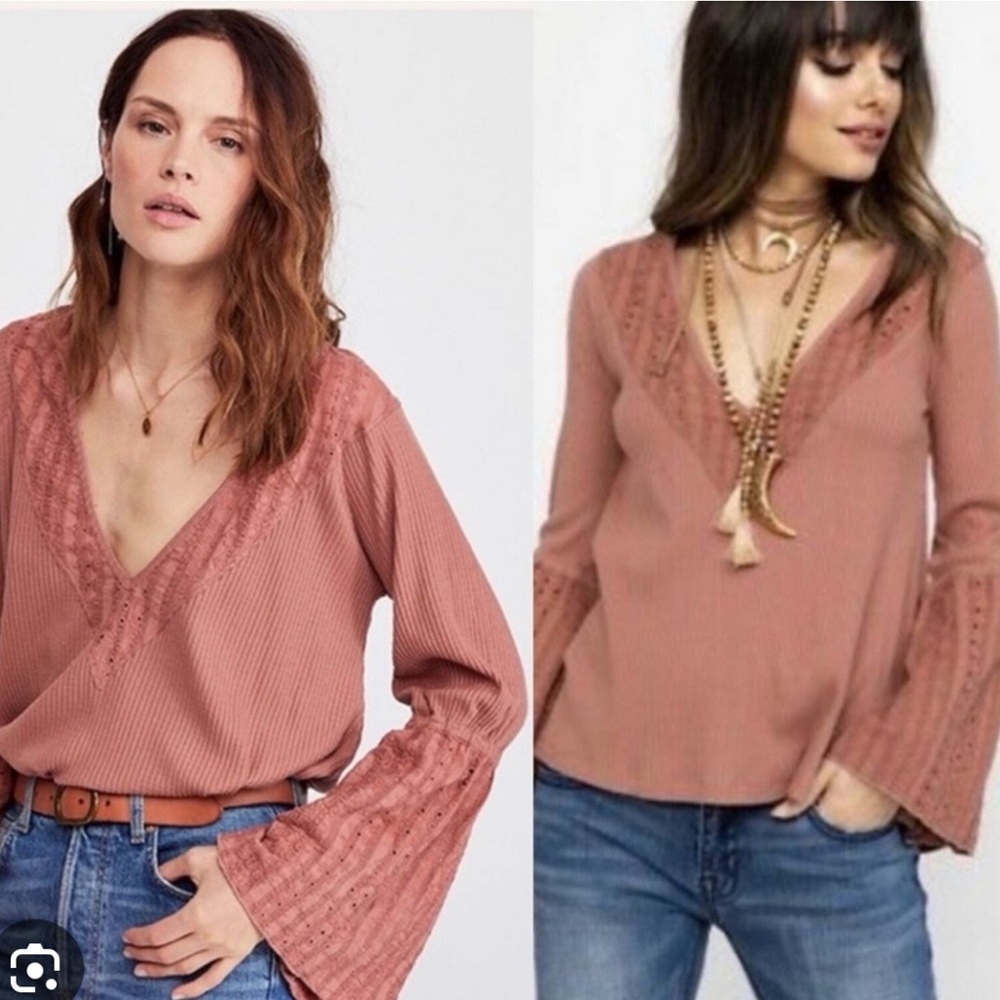 Free People V-Neck Blouse - Dusty Rose